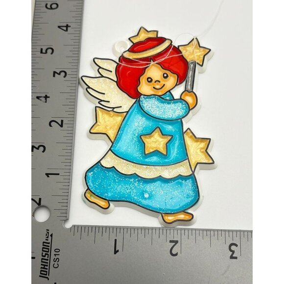 Vintage Angel Christmas Ornament Hand Painted Glitter Blue Gown Star Accents - Picture 3 of 6